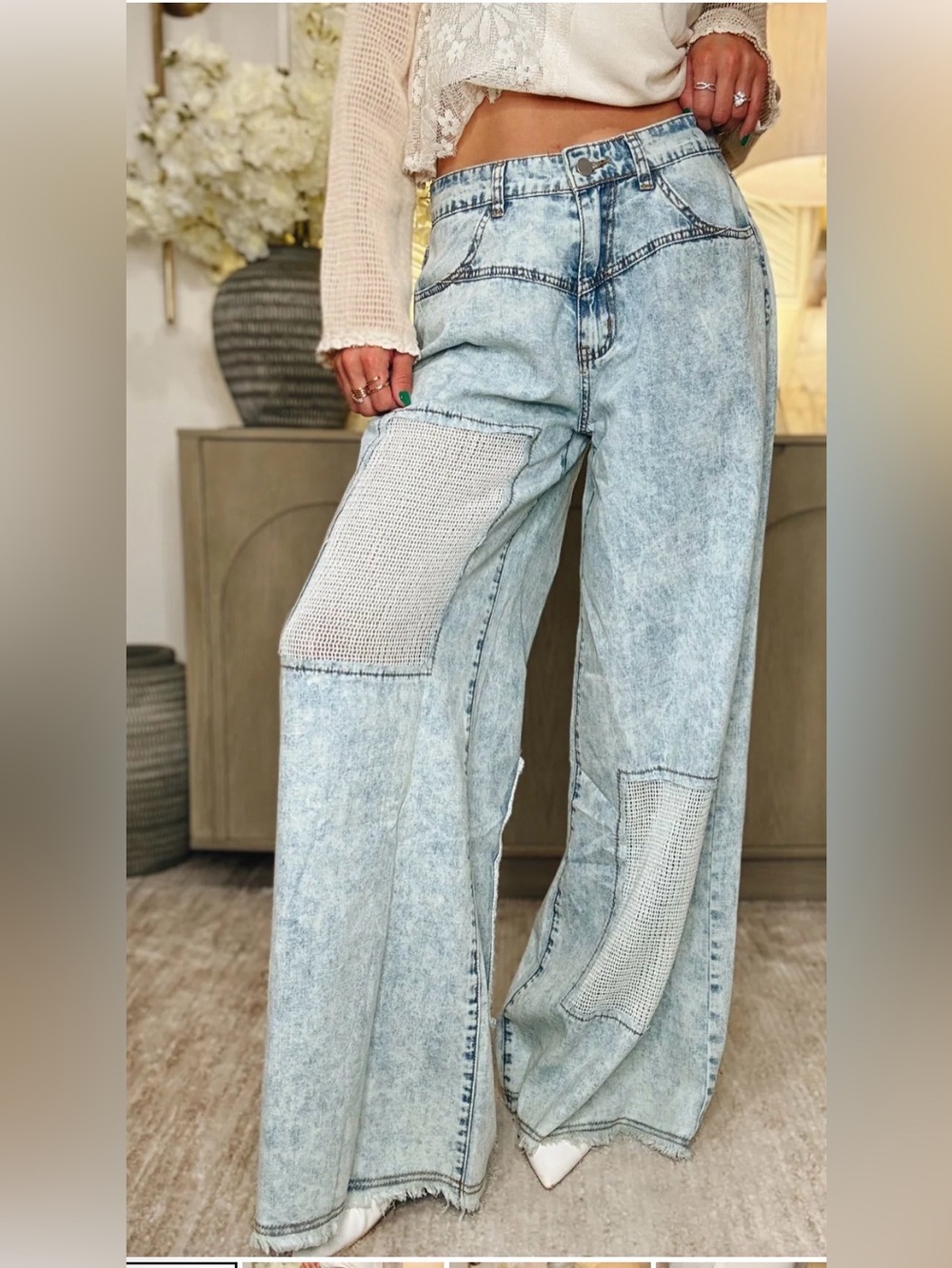 BAR X POL Hot Shot Wide-Leg Light Wash Patch Jeans